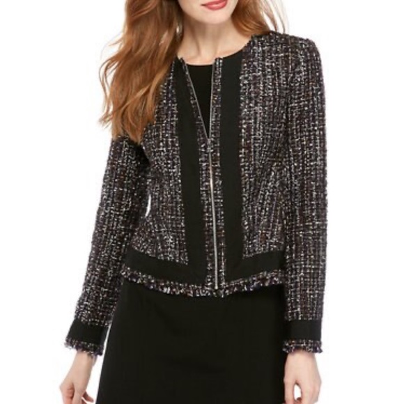 Calvin Klein Jackets & Blazers - NWT CALVIN KLEIN TWEED BLACK SILVER PURPLE JACKET